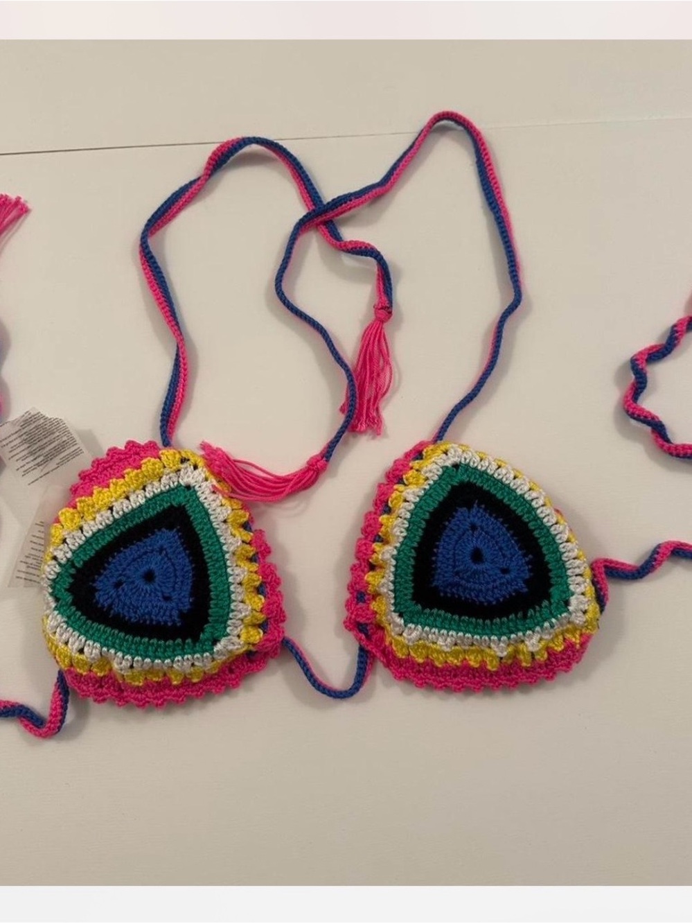 Handcrafted Crochet Triangle Bikini Top - Pink & Multicolor